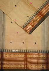 Karthigai silk cotton Rudhraksham Multi border - Wheat brown