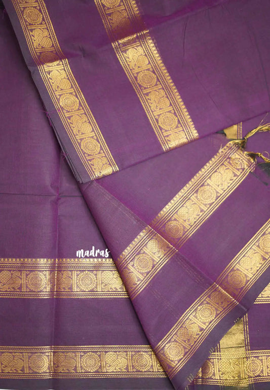 Karthigai silk cotton plain body rettapet border single color - Purple