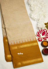 Karthigai silk cotton rettapeta rudraksham border with muthu kattam checks Beige - Madras Sarees 