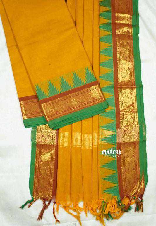 Turmeric yellow - Aparna (ONLY TOP AND DUPATTA) karthigai silk cotton salwar suit Unstitched