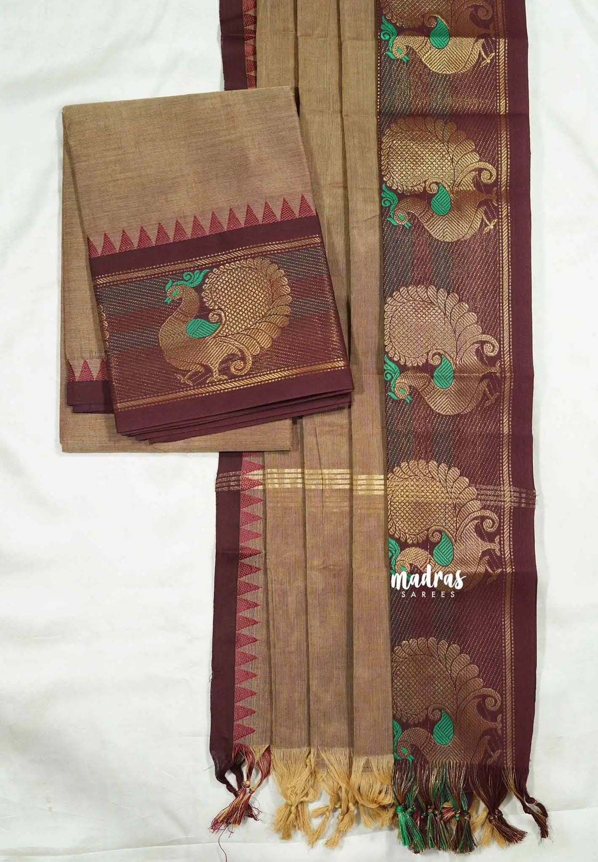 Mild brown - Aparna (ONLY TOP AND DUPATTA) karthigai silk cotton Mayil border salwar suit Unstitched
