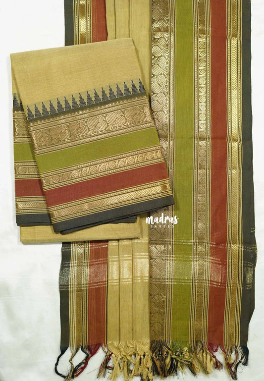 Muted sandal - Aparna (ONLY TOP AND DUPATTA) karthigai silk cotton Mayil border salwar suit Unstitched