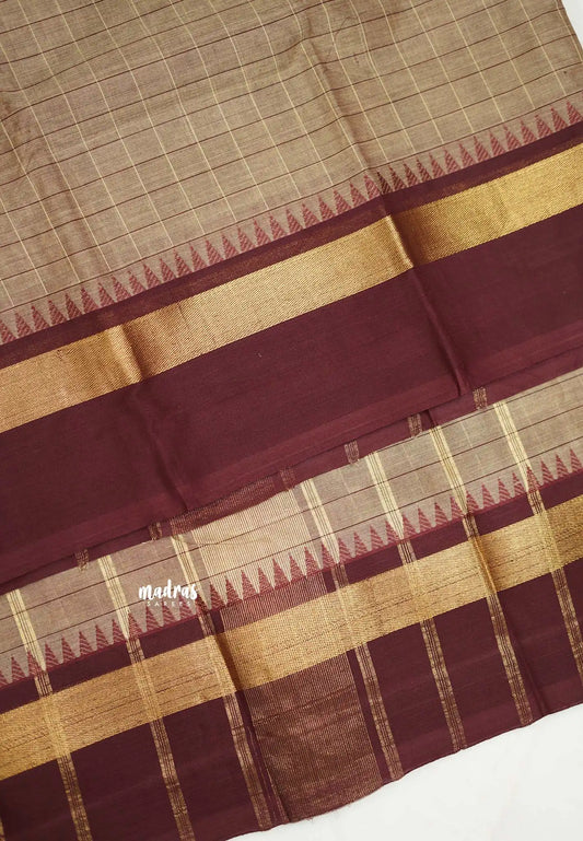 Karthigai silk cotton big kattam with skirt border - Light brown