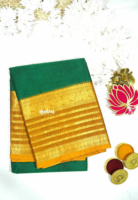 Green - Karthigai silk cotton plain body multi border