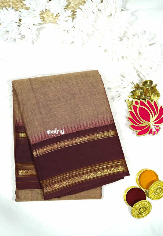 Light brown - Karthigai silk cotton plain body rudraksham skirt border