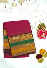 Magenta pink - Karthigai silk cotton plain body multiborder with annam