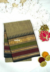 Golden khaki - Karthigai silk cotton plain body multiborder with annam