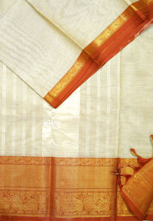 Halfwhite - Karthigai silk cotton plain body big mayil border
