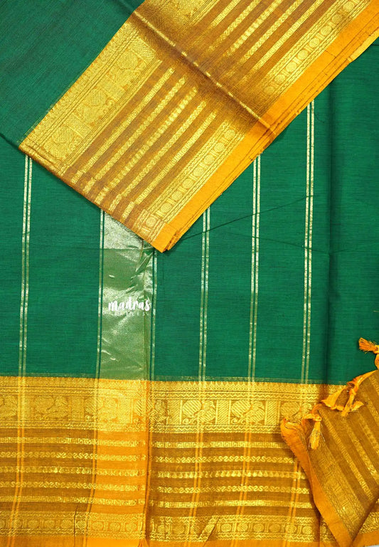 Green - Karthigai silk cotton plain body multi border