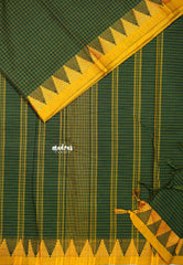 Deep green - Karthigai silk cotton thread border with muthu kattam checks
