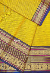 Lime yellow - Karthigai silk cotton chettinad lines thread weaving multi border