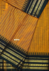 Mustard brown -  Karthigai silk cotton rettapeta rudraksham border with stripes