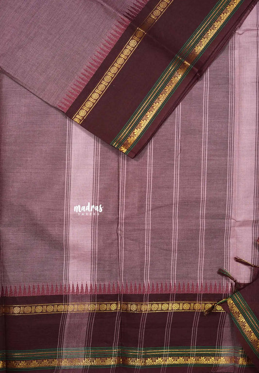 Dusty purple - Karthigai silk cotton plain body rudraksham skirt border