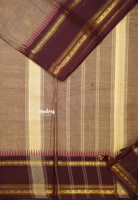 Light brown - Karthigai silk cotton plain body rudraksham skirt border