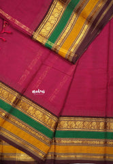 Magenta pink - Karthigai silk cotton plain body multiborder with annam