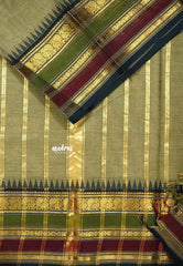 Golden khaki - Karthigai silk cotton plain body multiborder with annam