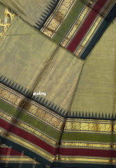 Golden khaki - Karthigai silk cotton plain body multiborder with annam