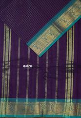 Midnight Purple - Karthigai Silk Cotton saree with Stripes Weaving - Best for Festive Wear