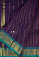 Midnight Purple - Karthigai Silk Cotton saree with Stripes Weaving - Best for Festive Wear