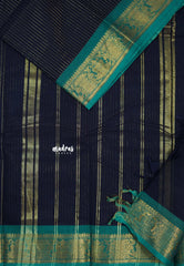 Midnight Blue - Karthigai Silk Cotton saree with Stripes Weaving - Best for Festive Wear