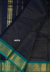 Midnight Blue - Karthigai Silk Cotton saree with Stripes Weaving - Best for Festive Wear