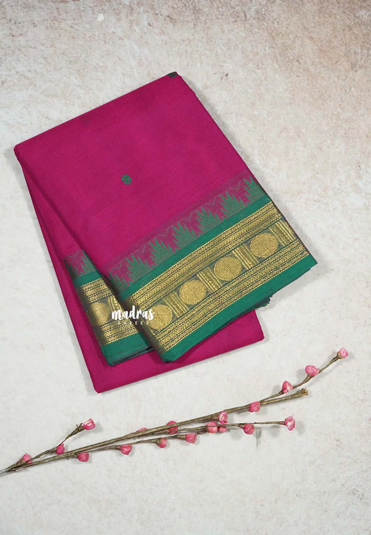 Magenta Pink - Karthigai silk cotton rudraksham with temple weaving