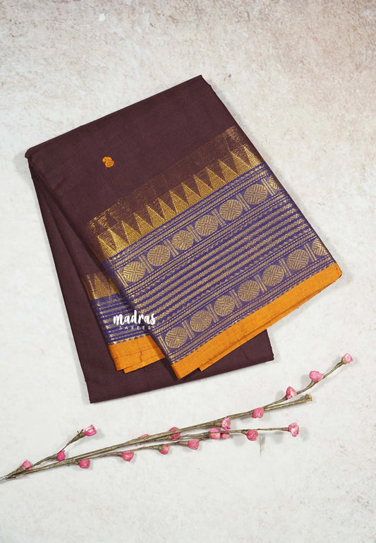 Coffee Brown - Karthigai silk cotton multi Rudraksham Border