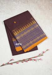 Coffee Brown - Karthigai silk cotton multi Rudraksham Border