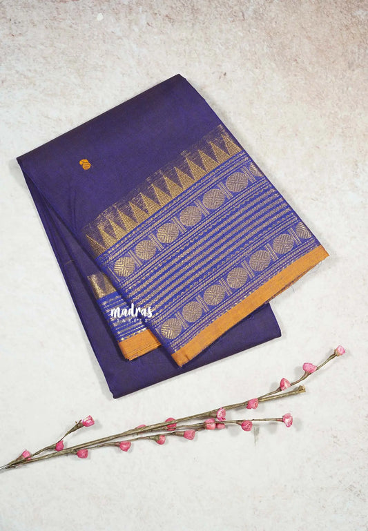Violet Blue - Karthigai silk cotton multi Rudraksham Border