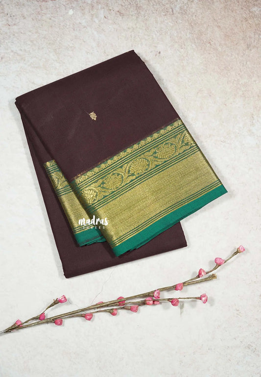Coffee Brown - Karthigai silk cotton Bavanji Border with Buttas in saree
