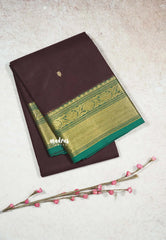 Coffee Brown - Karthigai silk cotton Bavanji Border with Buttas in saree
