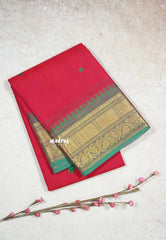 Reddish Pink - Karthigai silk cotton Bavanji box temple border with buttas