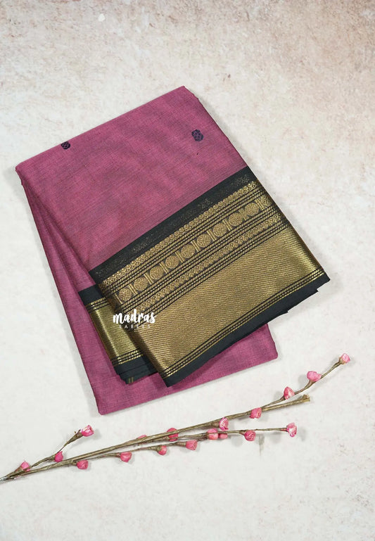 Onion Pink - Karthigai silk cotton Bavanji and small Rudraksham Border with Buttas