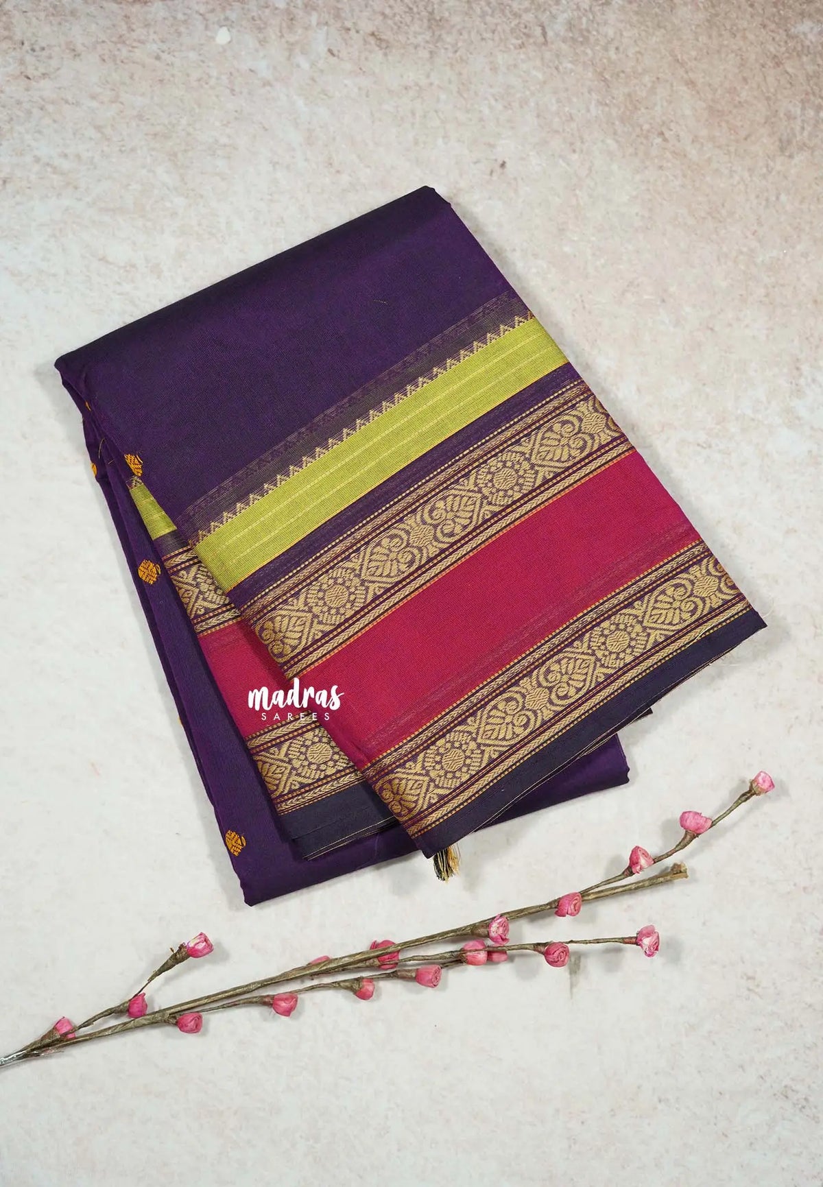Jamun Purple - Karthigai silk cotton full thread weaving rettapet border