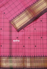 Rose Pink - Karthigai silk cotton small border with big muthu kattam
