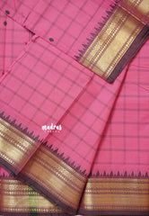 Rose Pink - Karthigai silk cotton small border with big muthu kattam