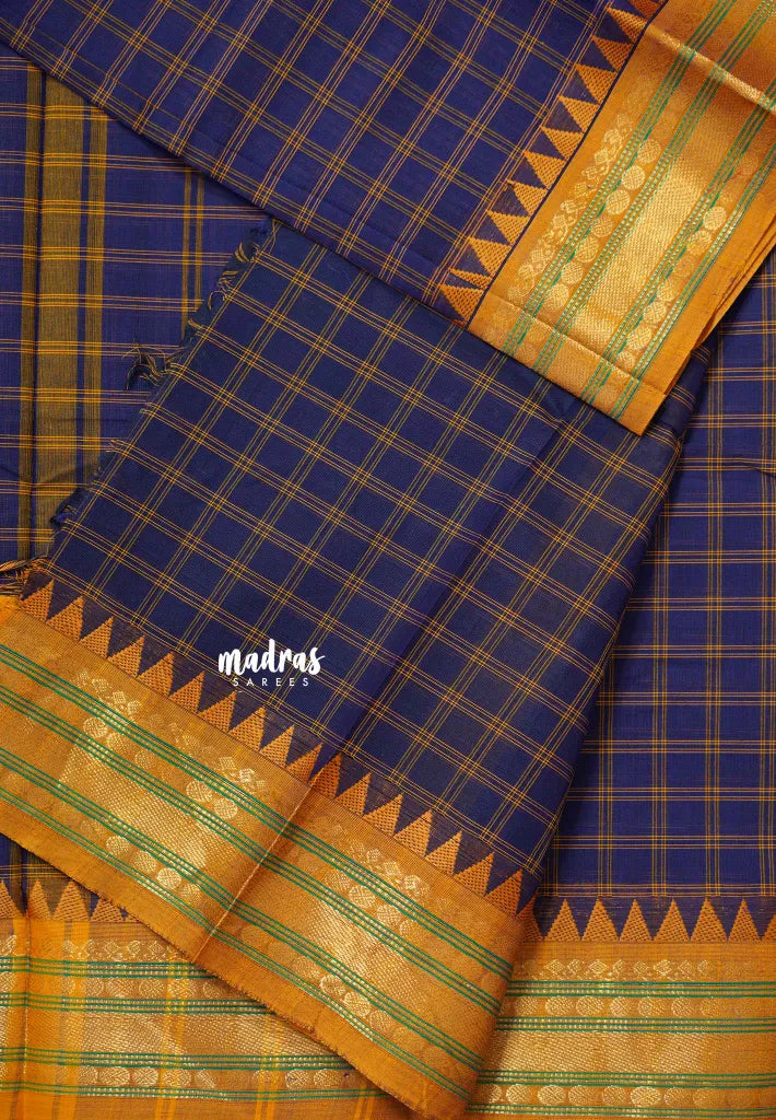 Navy Blue - Karthigai silk cotton big muthu kattam getti border