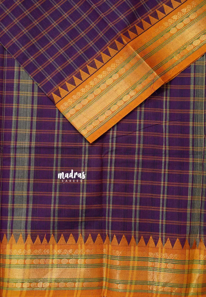 Jamun Purple - Karthigai silk cotton big muthu kattam getti border
