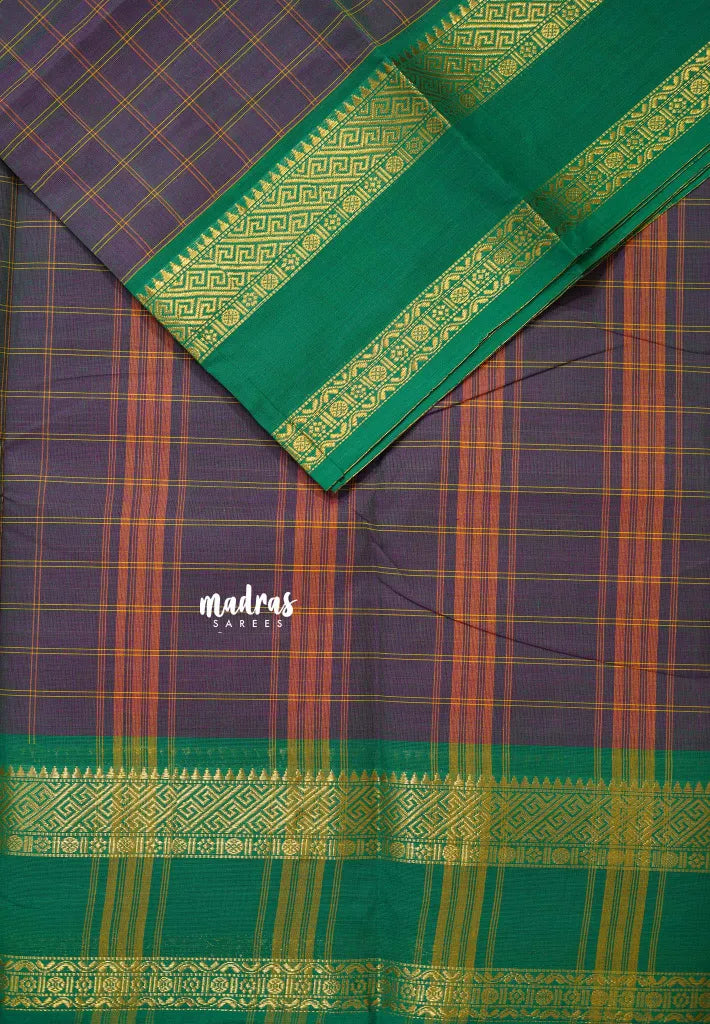 Greyish Blue - Karthigai silk cotton big muthu kattam checks