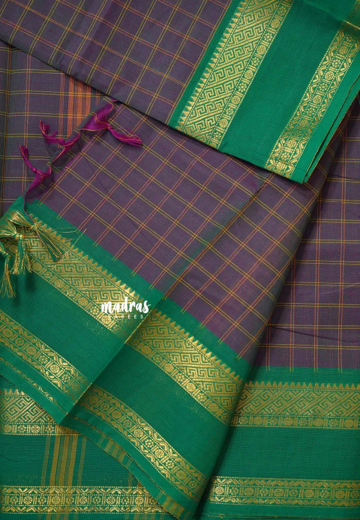 Greyish Blue - Karthigai silk cotton big muthu kattam checks