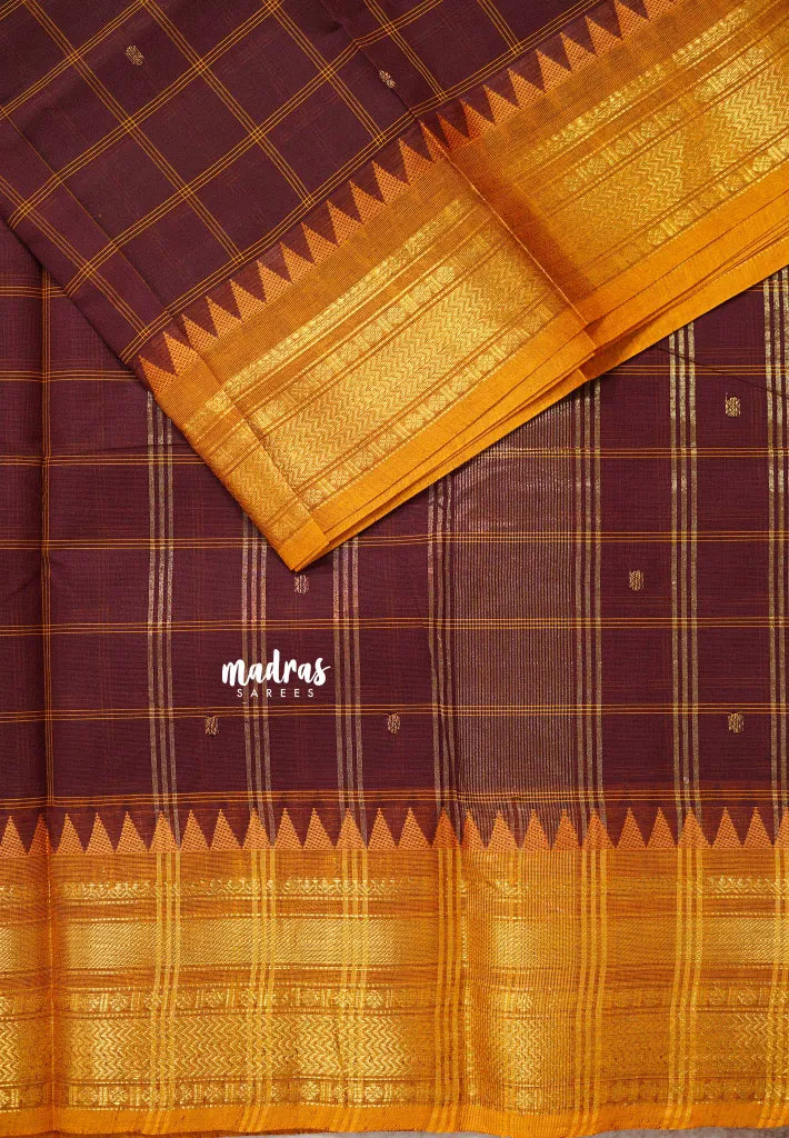 Majestic Maroon - Karthigai silk cotton big muthukattam checks with bavanji double border