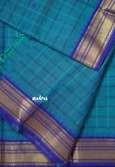Ananda Blue - Karthigai silk cotton small border with big muthu kattam