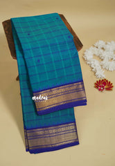Ananda Blue - Karthigai silk cotton small border with big muthu kattam
