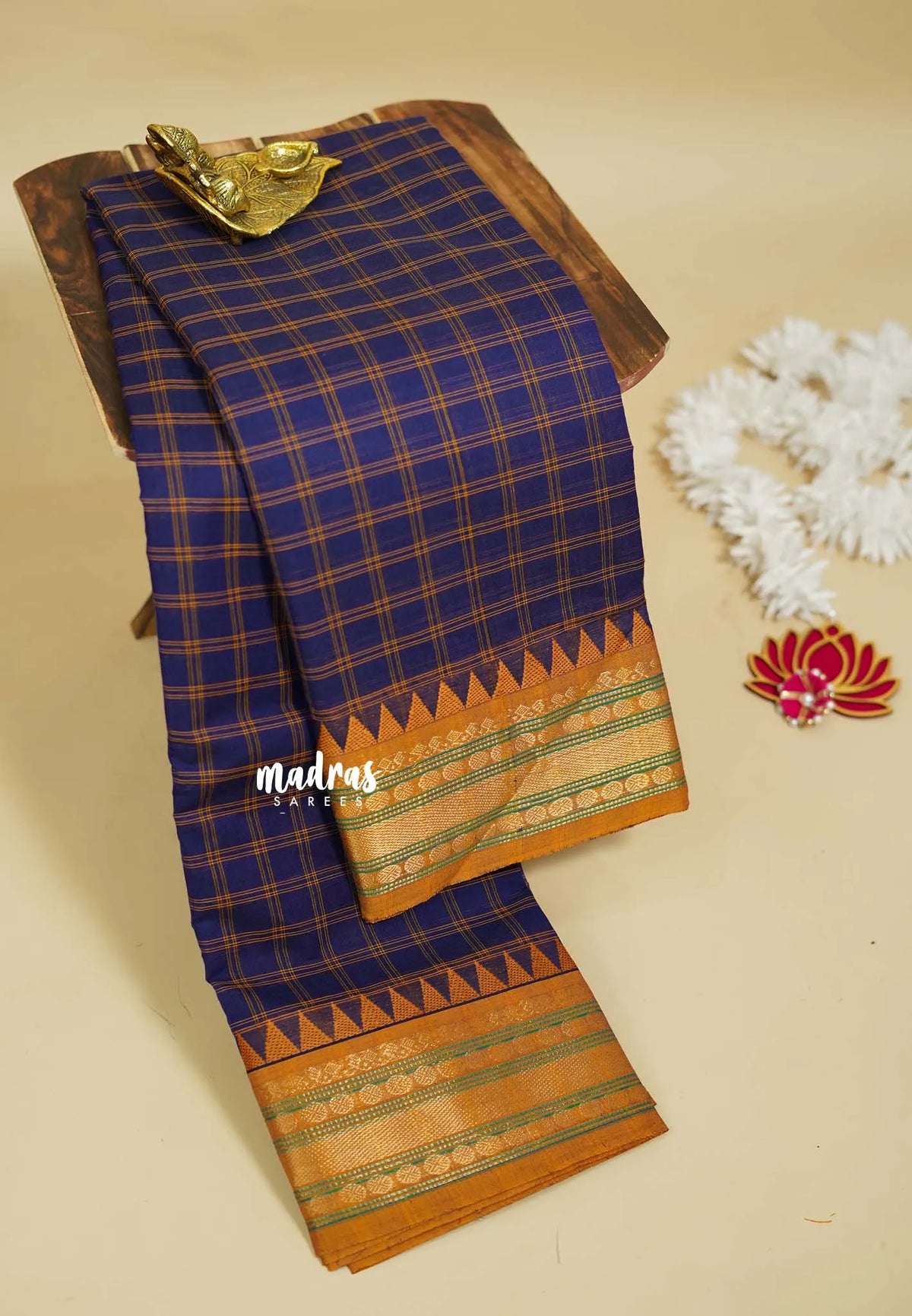 Navy Blue - Karthigai silk cotton big muthu kattam getti border