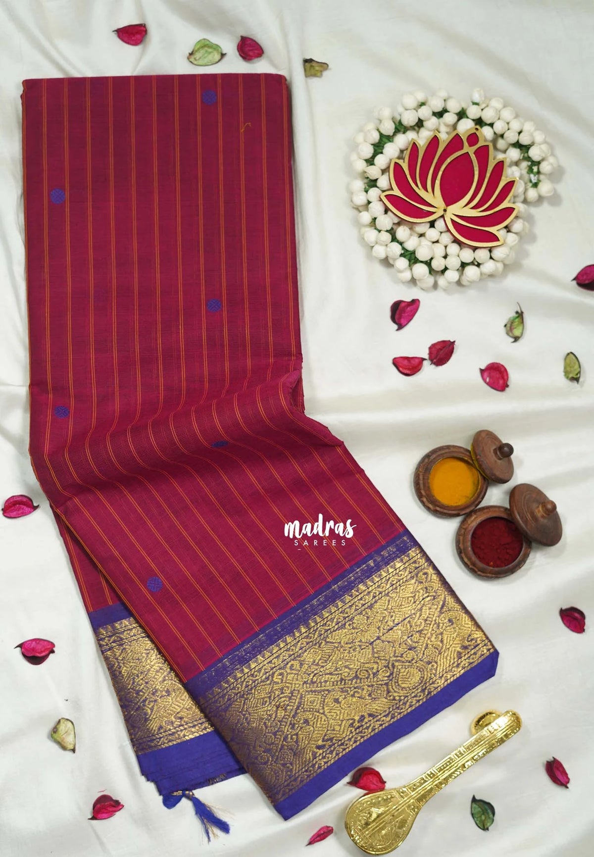 Beet Pink - Karthigai silk cotton Stripes body vanasingaram border - Best for Small Functions