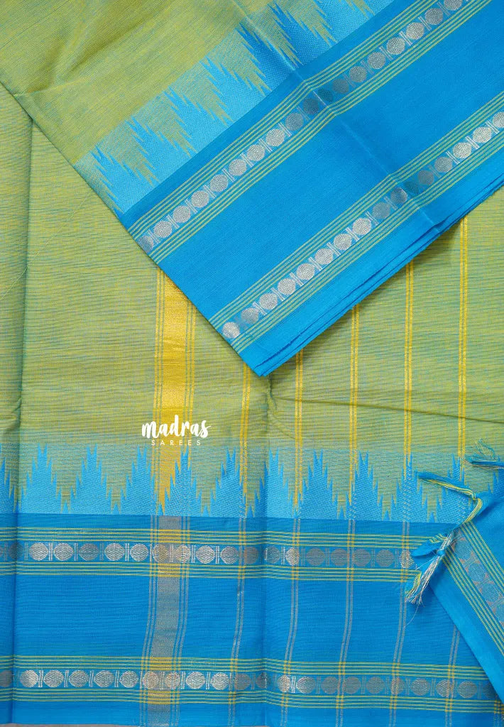 Dual Shade Light Green - Karthigai silk cotton temple and rettapata rudraksham border