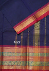 Navy Blue - Karthigai silk cotton plain body traditional big border