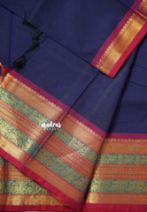 Navy Blue - Karthigai silk cotton plain body traditional big border