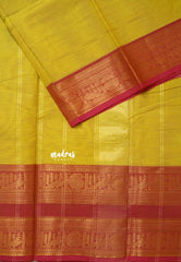 Greenish Yellow - Karthigai silk cotton plain body annam and mango border