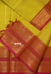Greenish Yellow - Karthigai silk cotton plain body annam and mango border